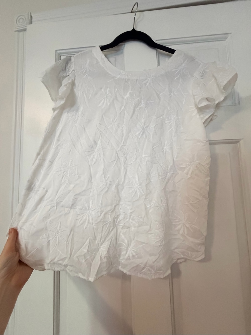 LOFT White Embroidered Short Sleeve Blouse